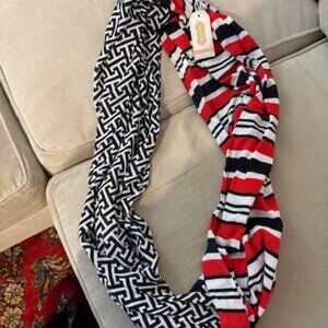 NWT Mud Pie Super Soft Red White Black Geometric Patterns Viscose Infinity Scarf